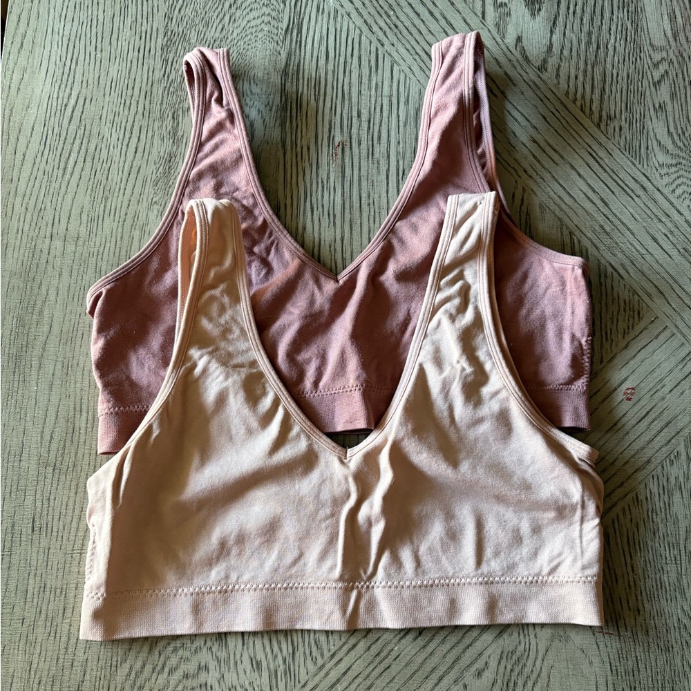 Women's Seamless Bralette Set - Pink and Cream Size Large